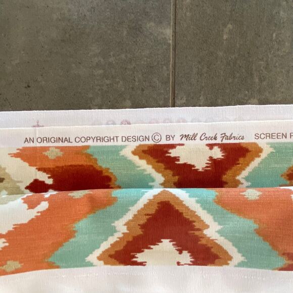 Mill Creek Fabric 3 yds x 57" Ikat Print in Orange & Coral on Cream - Picture 5 of 6